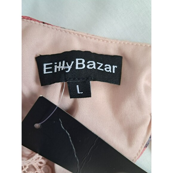 NWT Eilly Bazar Women's Short Sleeve Floral Slip Dress  Pink  L Crochet - Picture 9 of 11